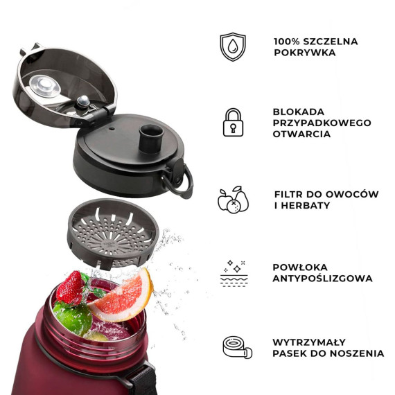 Butelka na wodę z tritanu 650ml Bidon sportowy bordowy