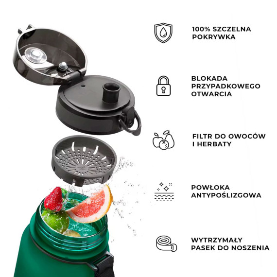 Butelka na wodę z tritanu 650ml Bidon sportowy ciemnozielony