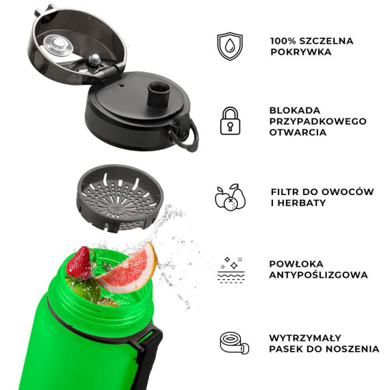 Butelka na wodę z tritanu 650ml Bidon sportowy na trening zielony