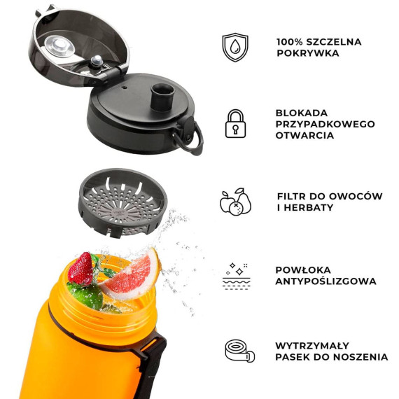 Butelka na wodę z tritanu 650ml Bidon sportowy pomarańczowy