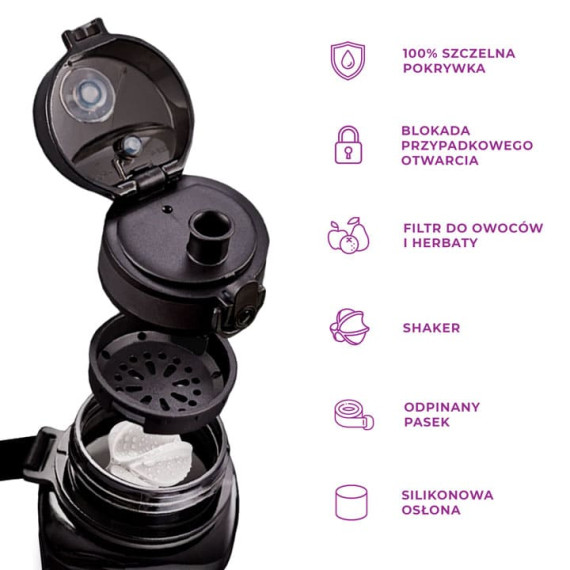 Butelka Shaker do białka, do odżywek 550ml Bidon na wodę z tritanu czarny