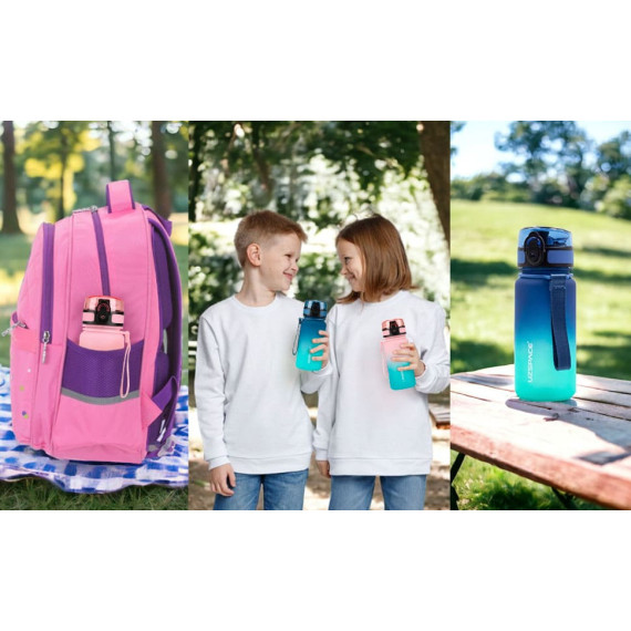 Butelka na wodę dla dzieci z tritanu 350ml różowo-turkusowa